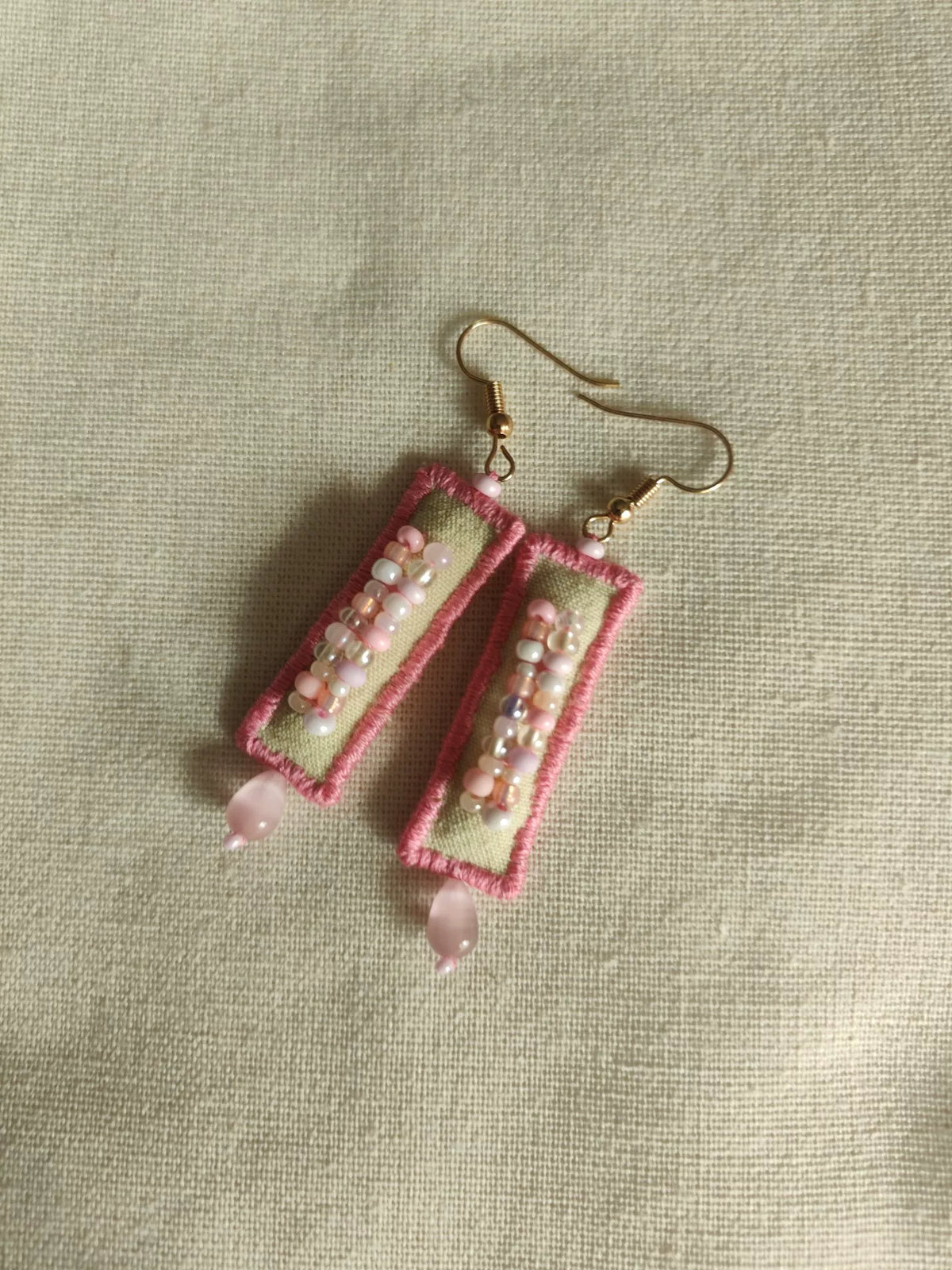 Handmade Pink Fabric Dangle Earrings