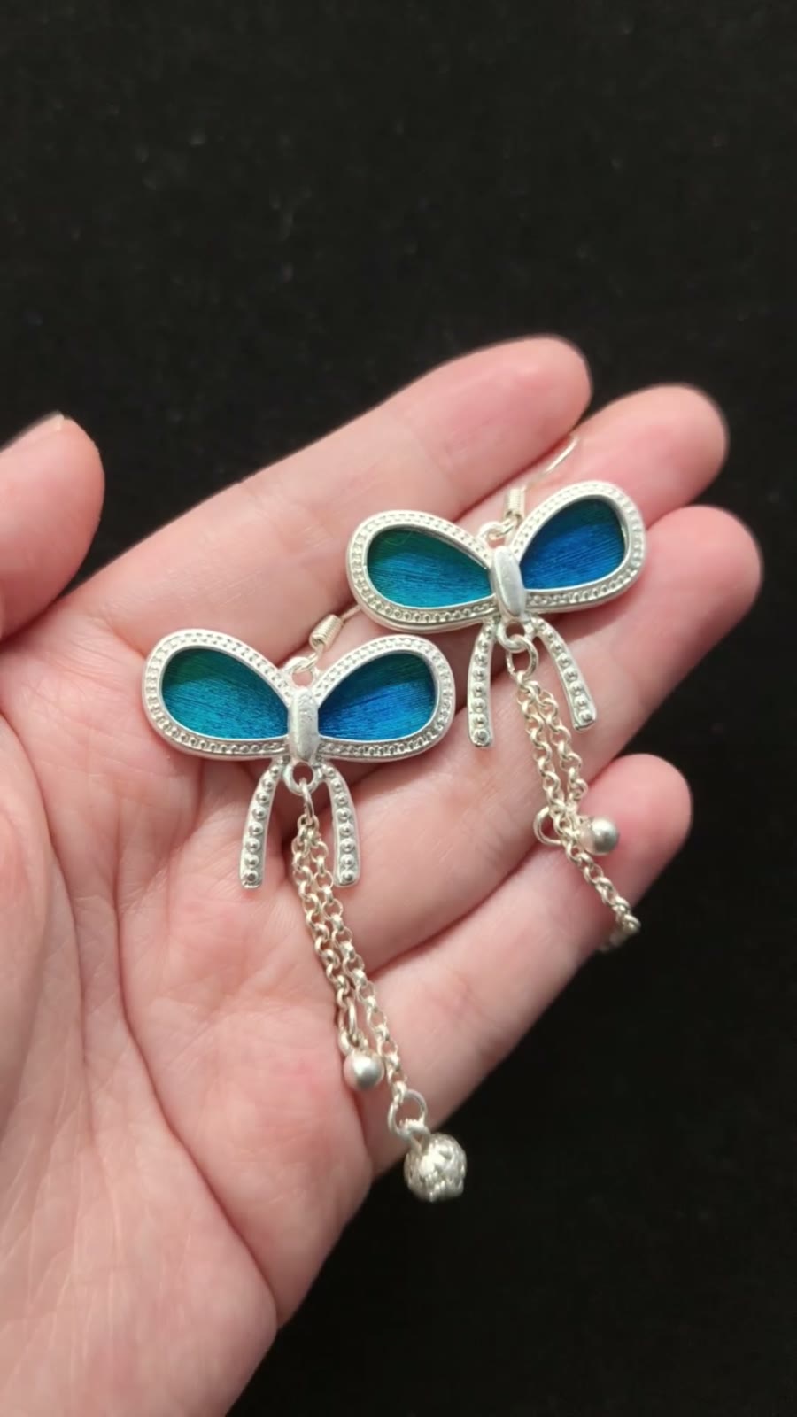 Peacock Feather Bow Earrings S925 Silver