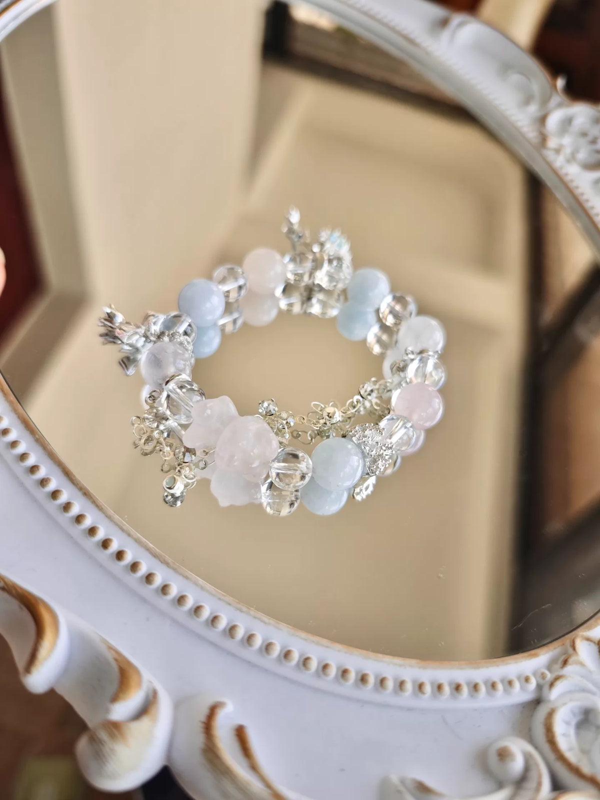 Morganite Rose Quartz Clear Quartz Beaded Bracelet