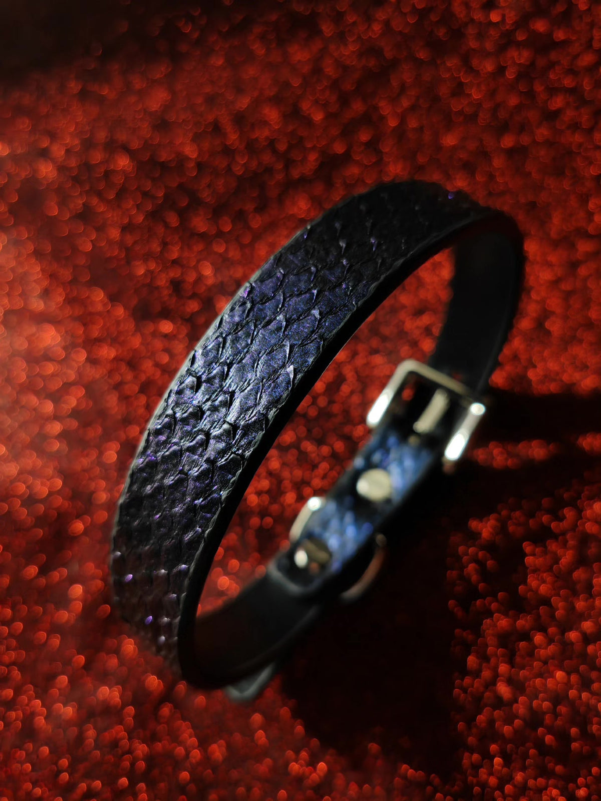 Iridescent Blue Purple Scale Leather Pet Collar