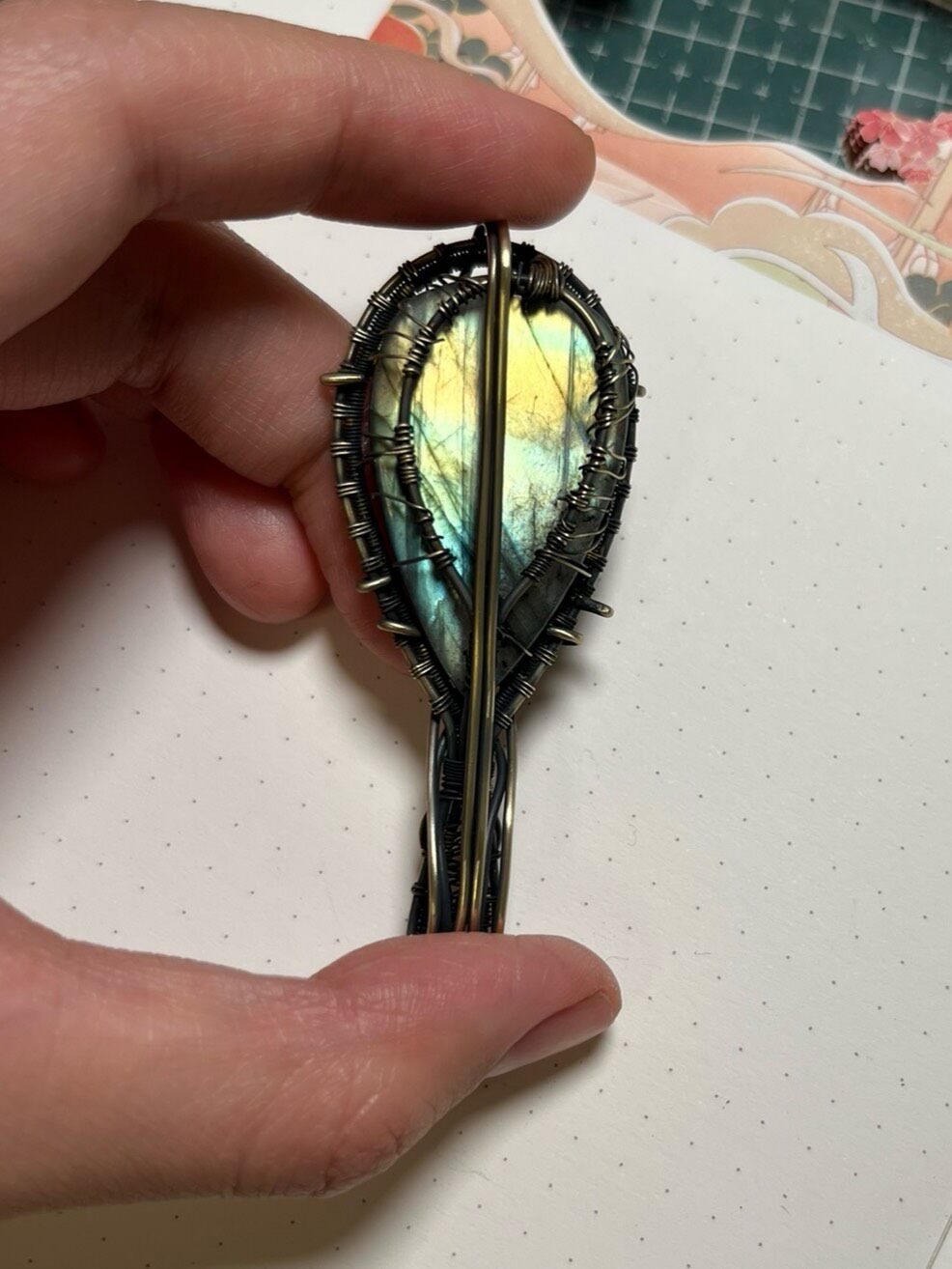 Wire Wrapped Teardrop Pendant with Tree Motif