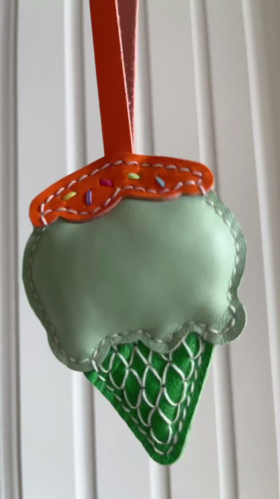 Mint Green Leather Ice Cream Cone Charm