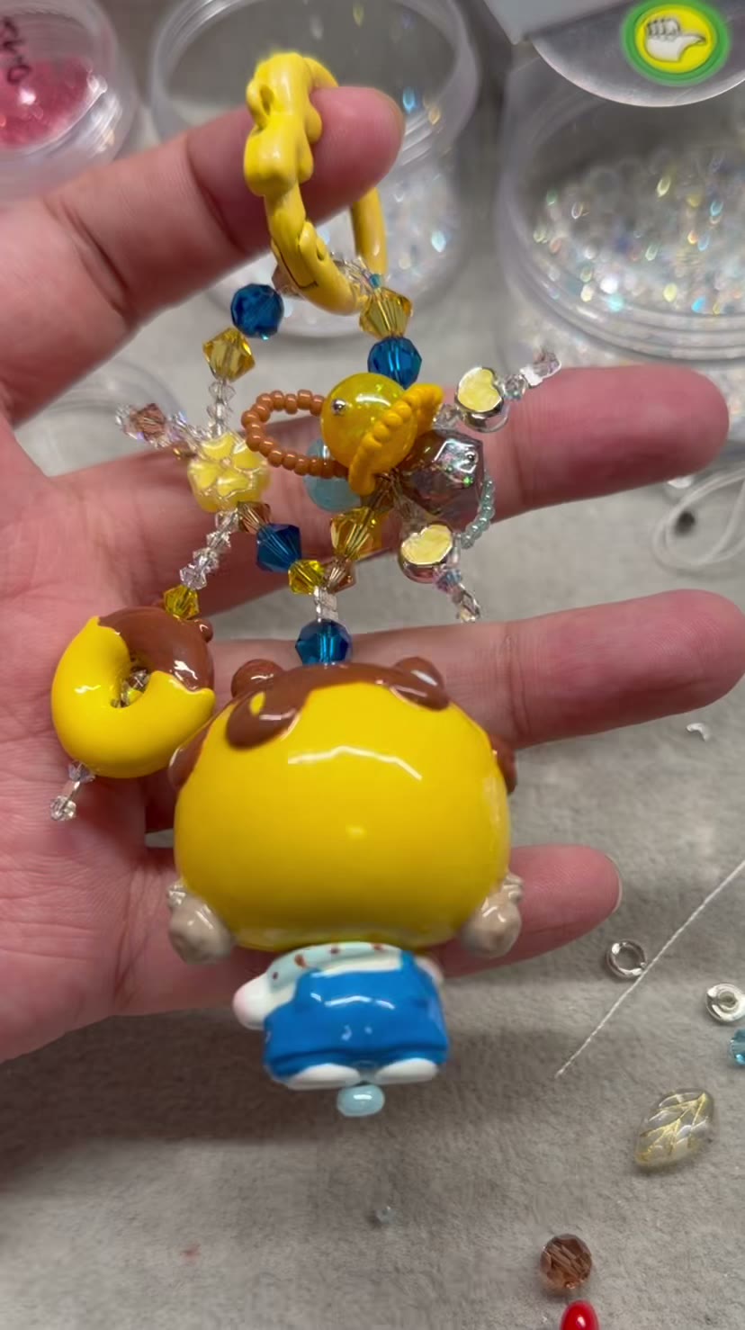 ハンドメイド リラックマ ドーナツ ビーズ スマホストラップ