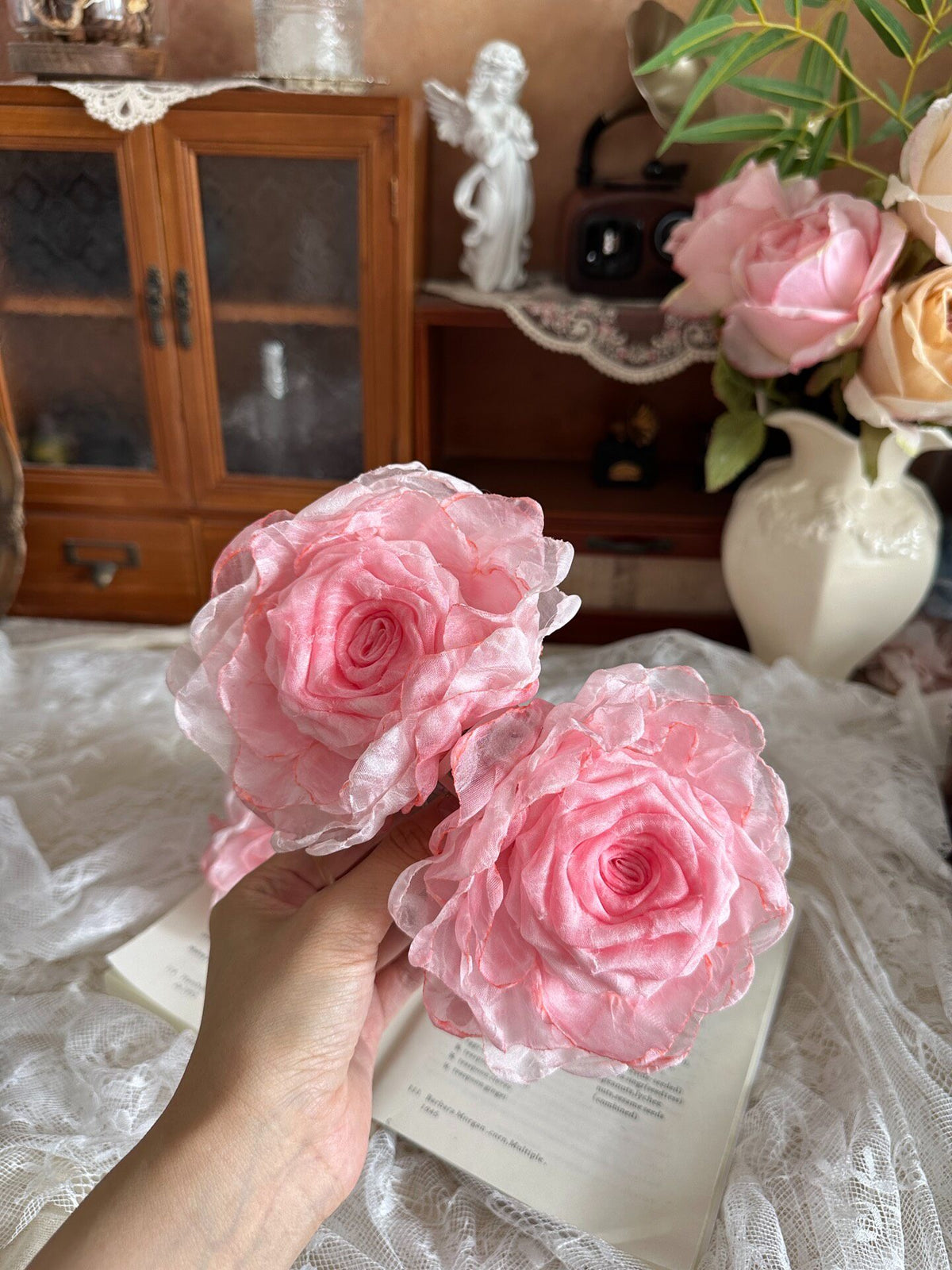 Handmade Fabric Rose Cherry Blossom Hair Clip