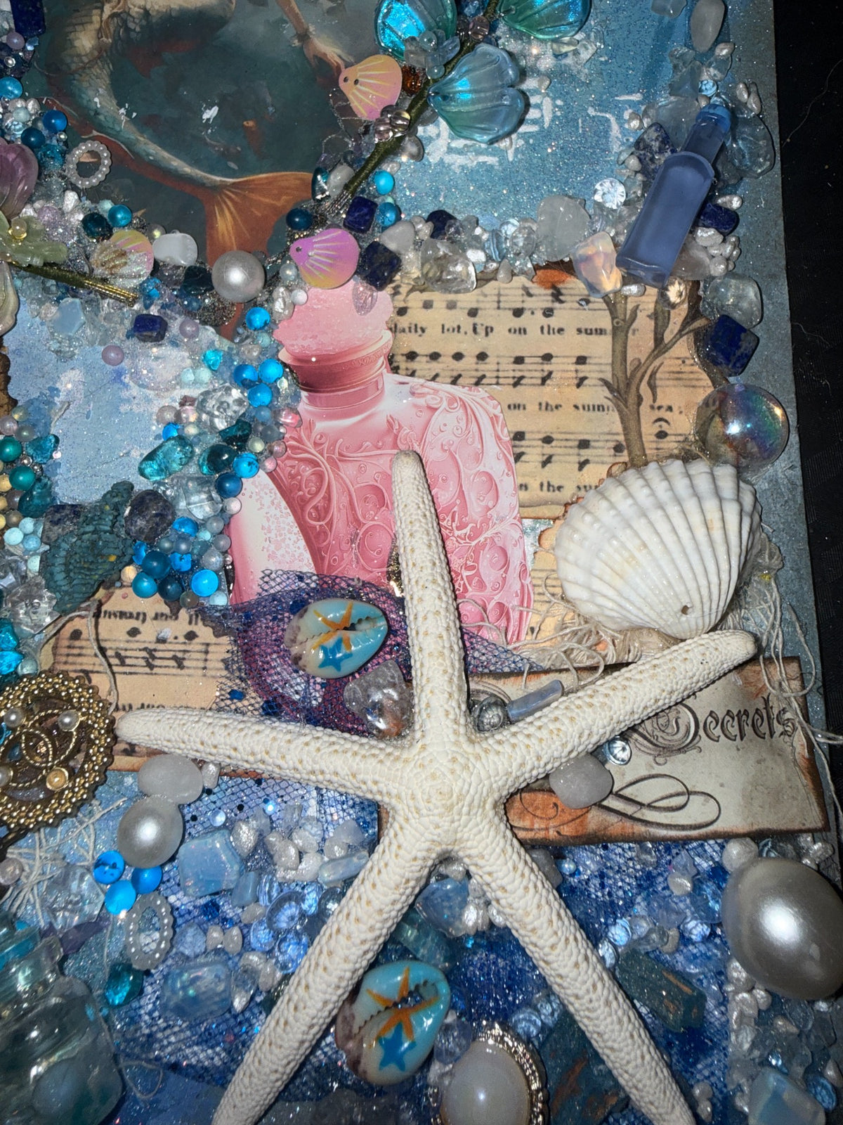 ハンドメイド 海のマーメイド ミックスメディア コラージュアート