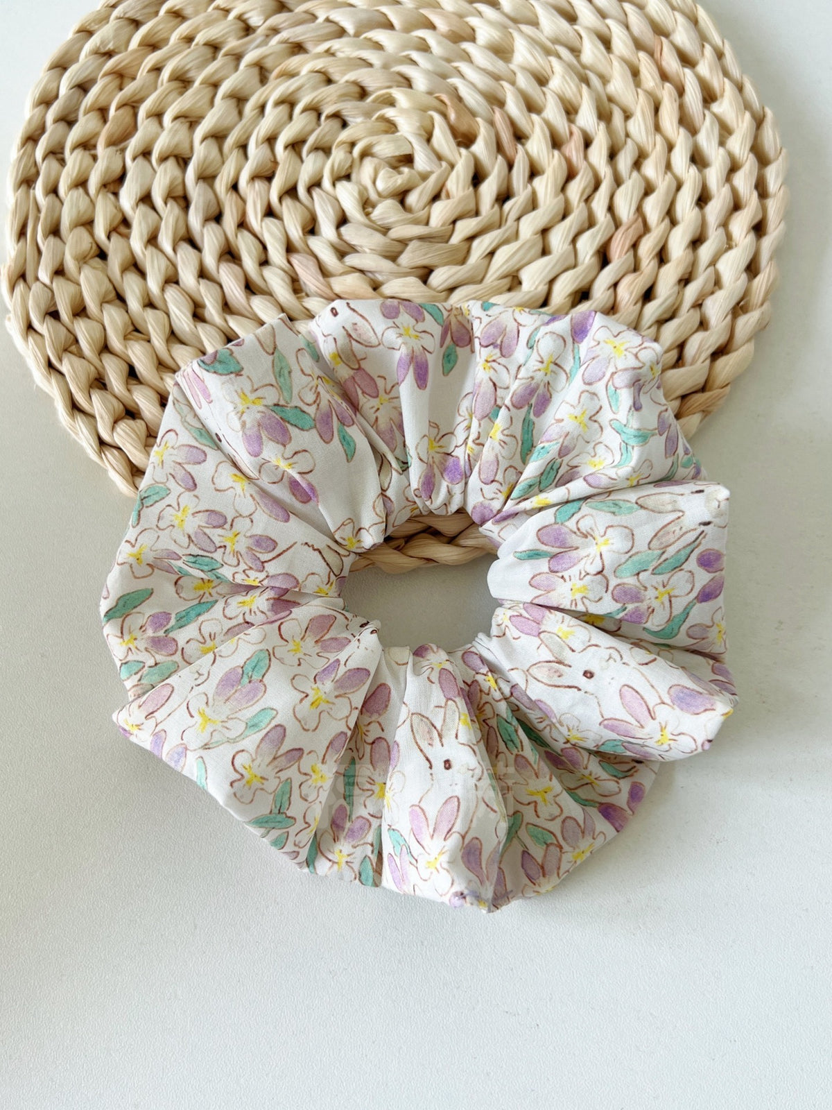 Handmade Scrunchie Purple Floral Rabbit Print
