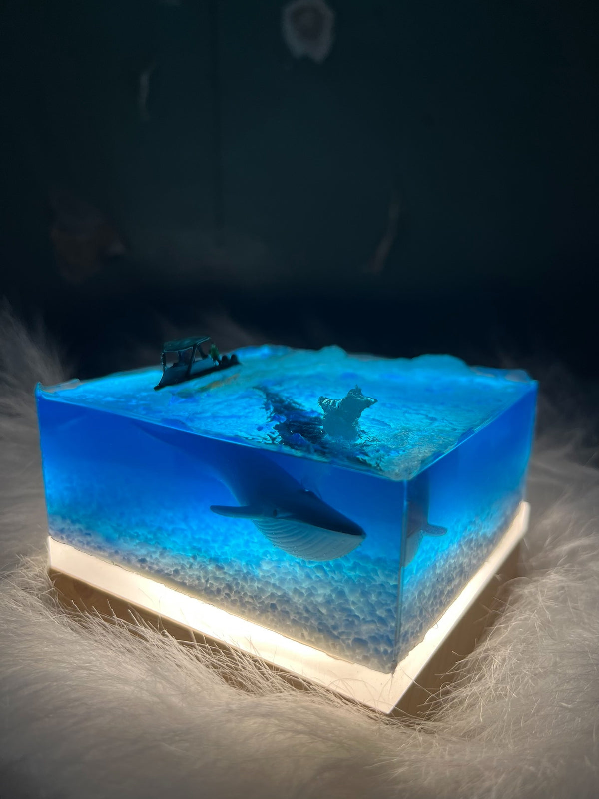 Whale Boat Resin Ocean Night Light Decor