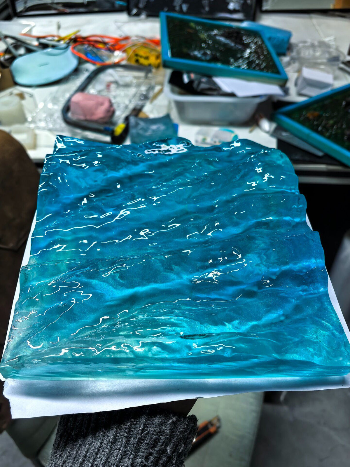 Handcrafted Blue Ocean Wave Resin Art