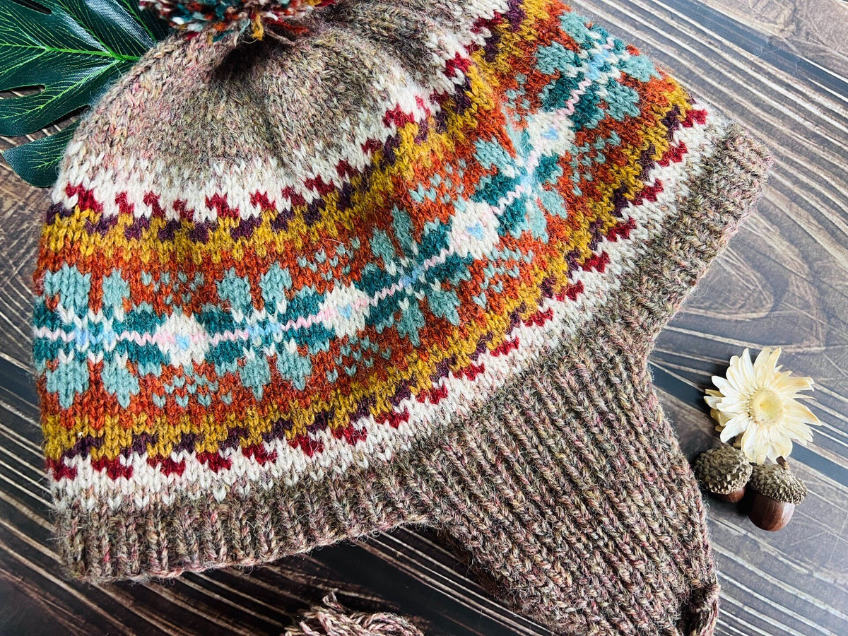 100% Wool Fair Isle Earflap Hat