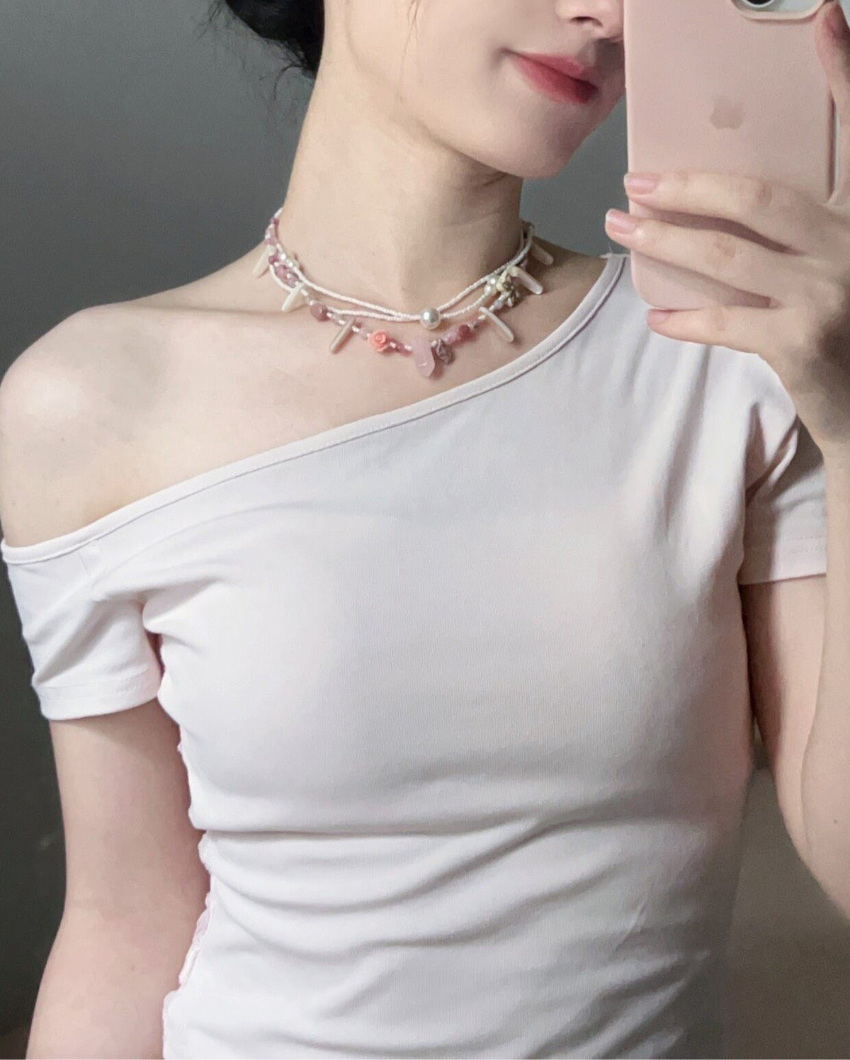 Pink Crystal Layered Beaded Necklace Adjustable