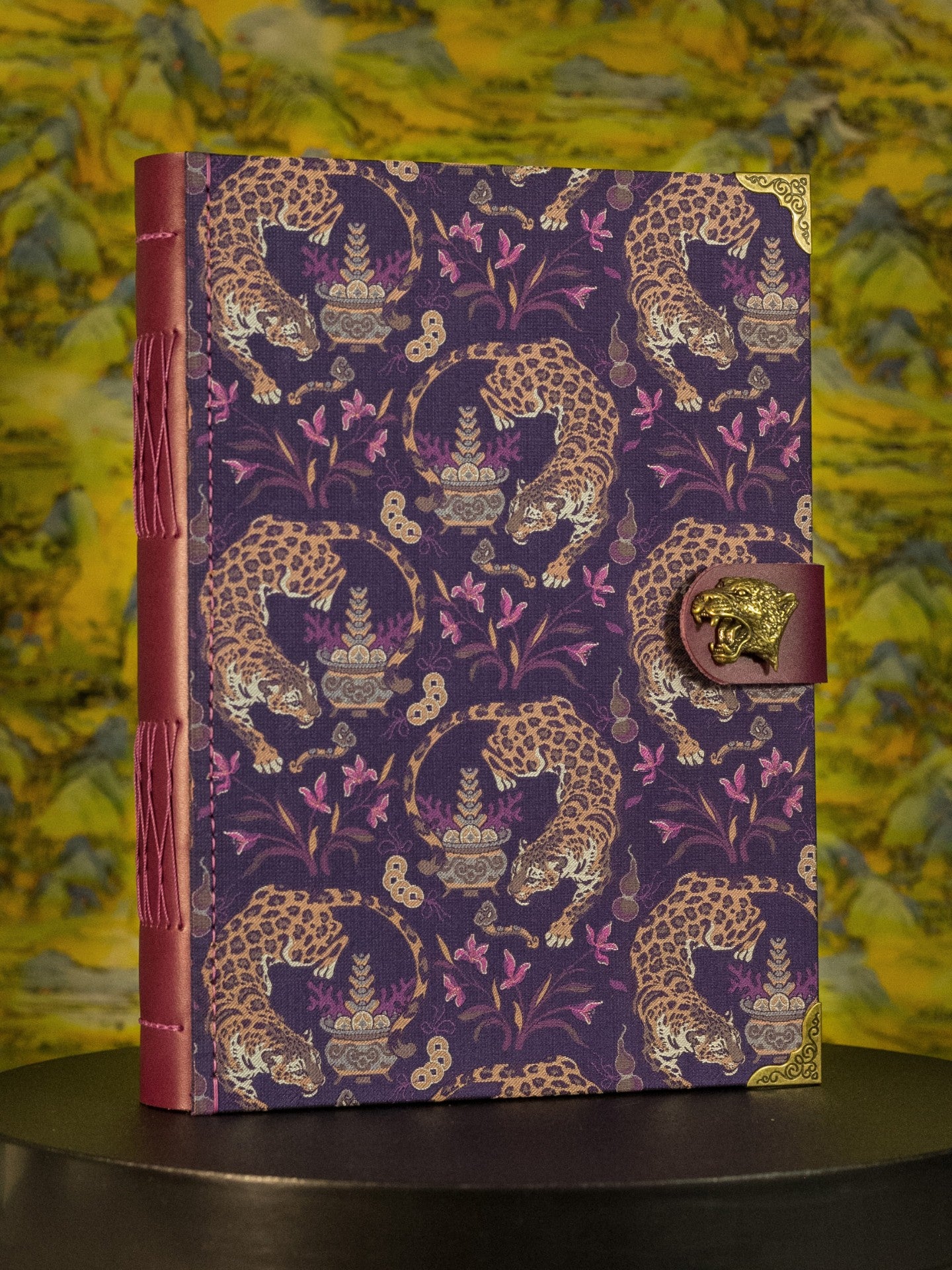 Leopard Floral Woven Notebook with Metal Clasp