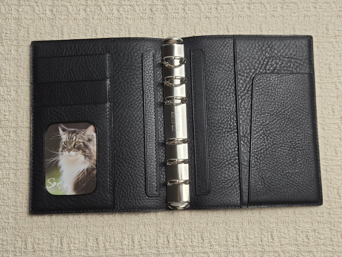 Funda para agenda plegable de cuero negro A6