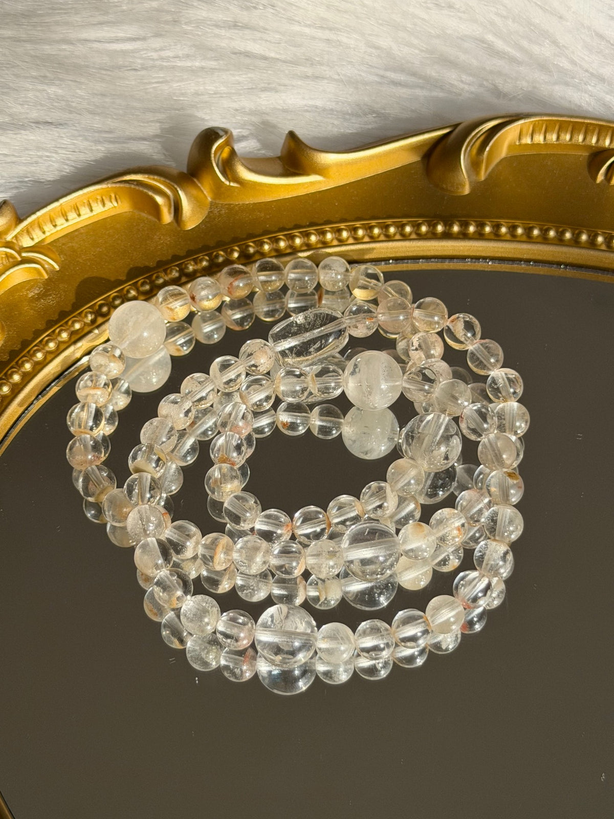 White Phantom Quartz Triple Wrap Bracelet