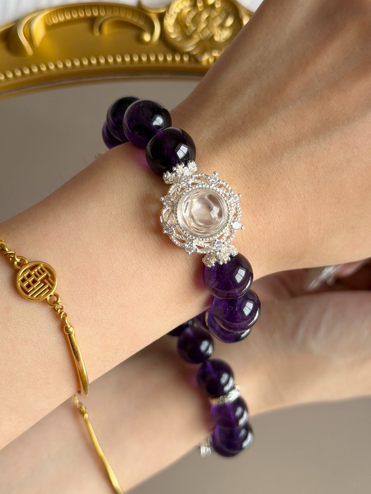 Natural Amethyst Beaded Bracelet 13mm