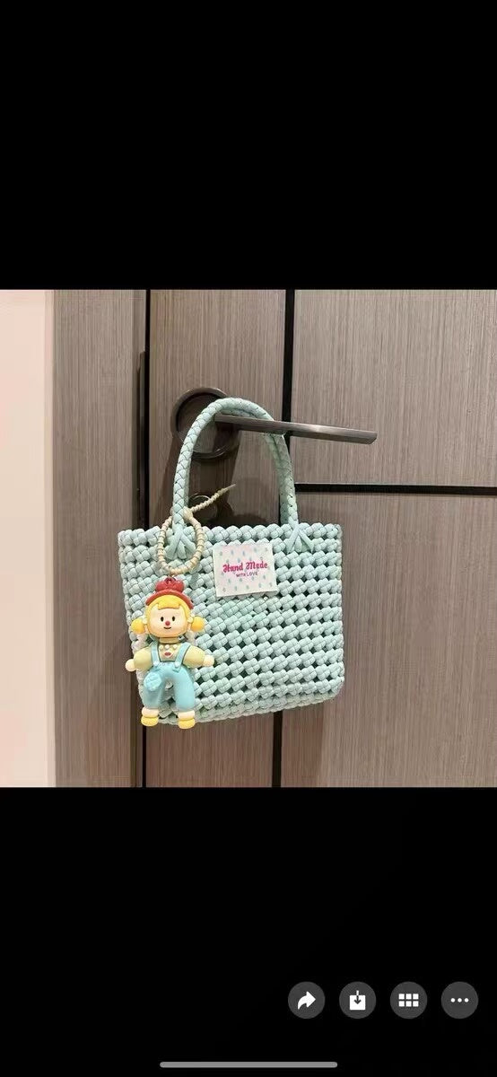Mint Green Woven Small Tote Bag