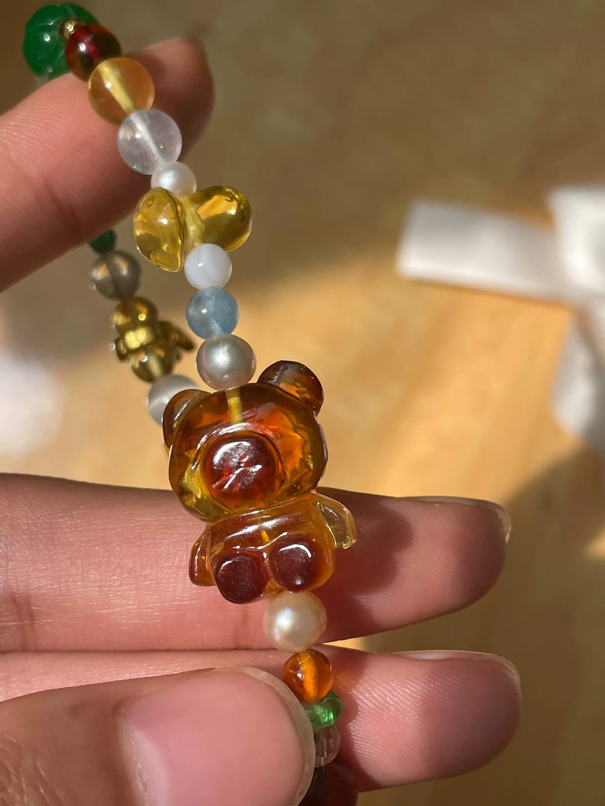 Honey Amber Bear Mixed Gem Bracelet