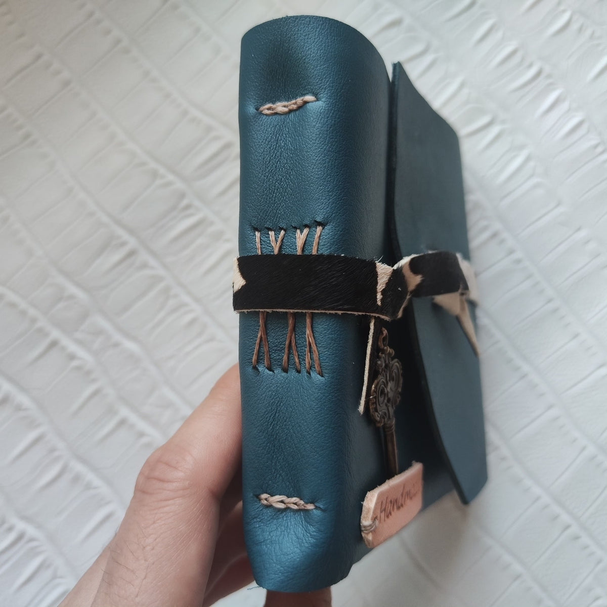 Teal Leather Journal with Metal Key Charm