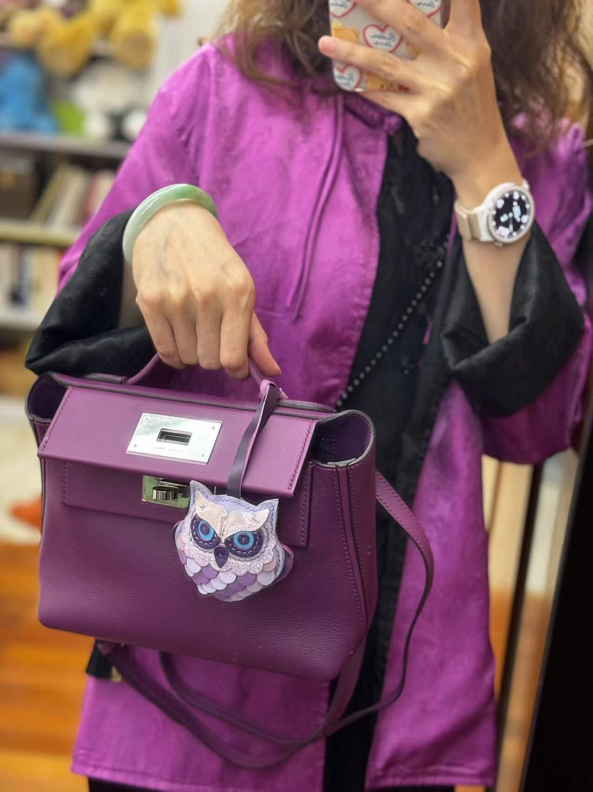 Purple Leather Owl Pendant