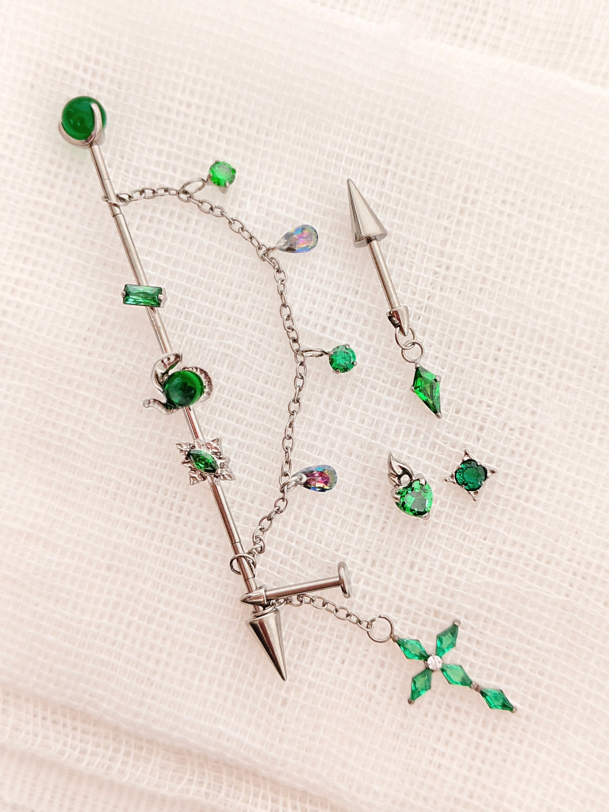 Titanium Alloy Ear Bridge Set with Green Gems