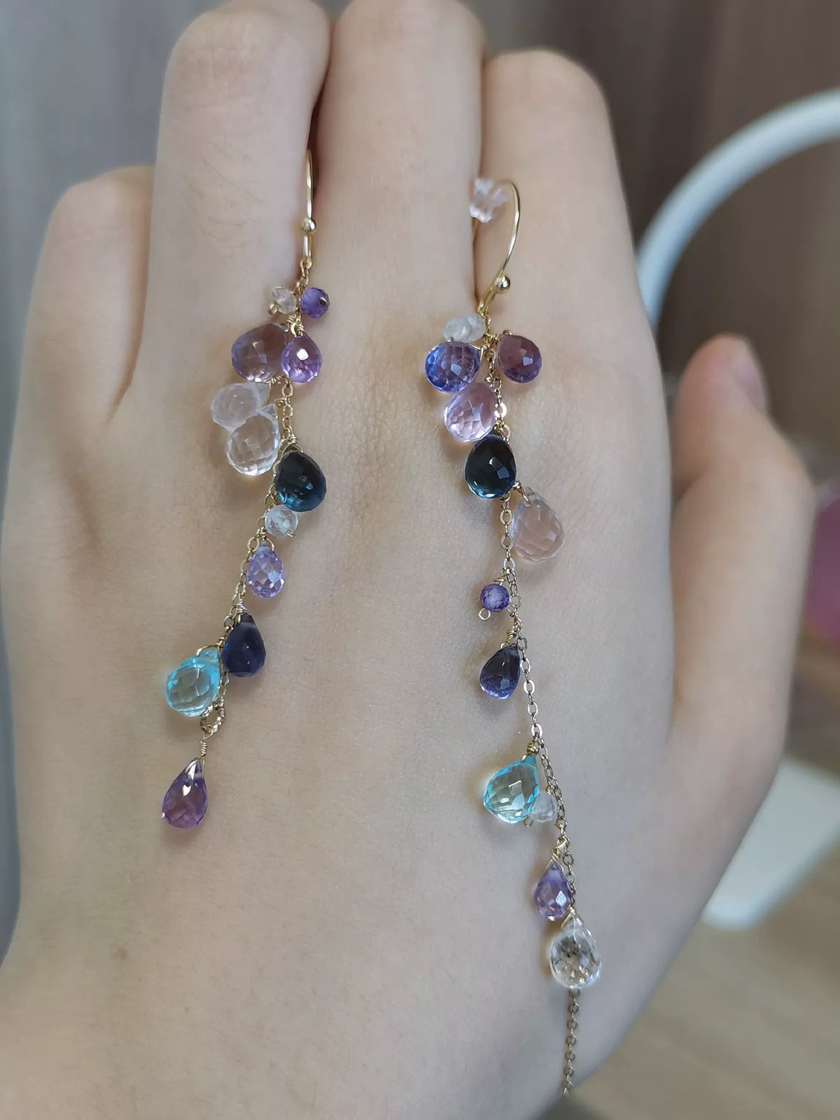 Amethyst Rosquarz London Blue Topaz Hängeohrringe