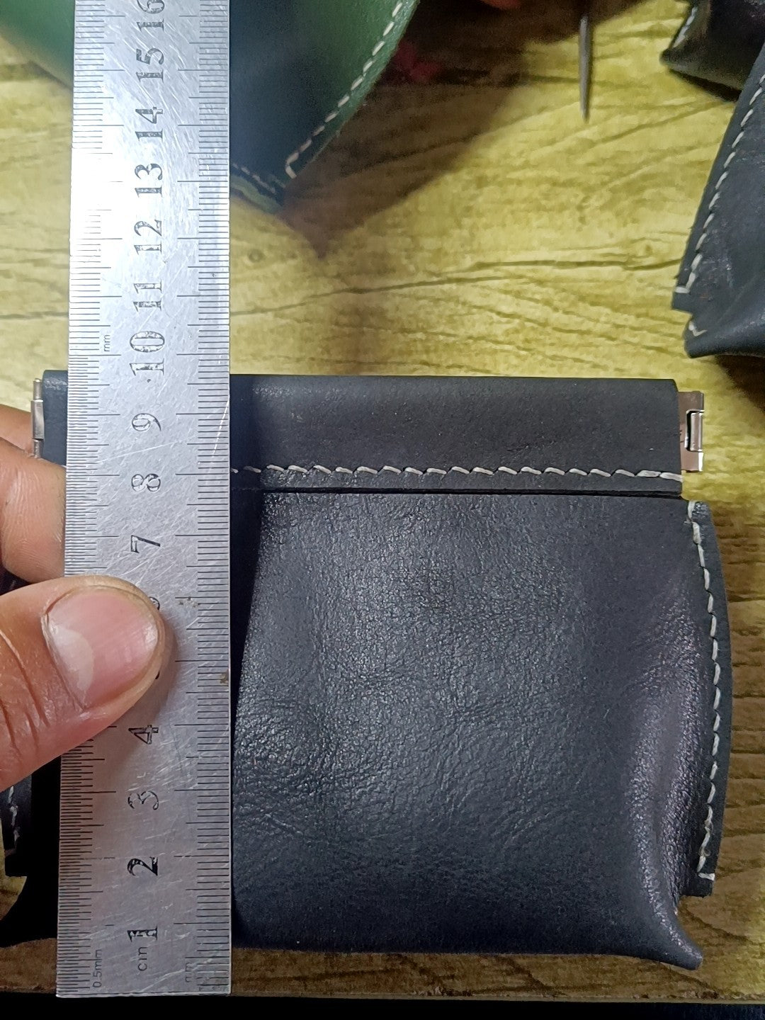 Black Leather Storage Pouch Hand Stitched