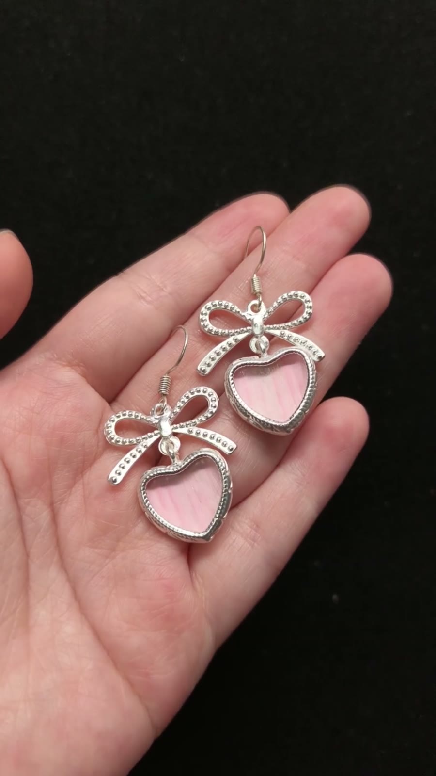 Parrot Feather Heart Earrings Silver Tone