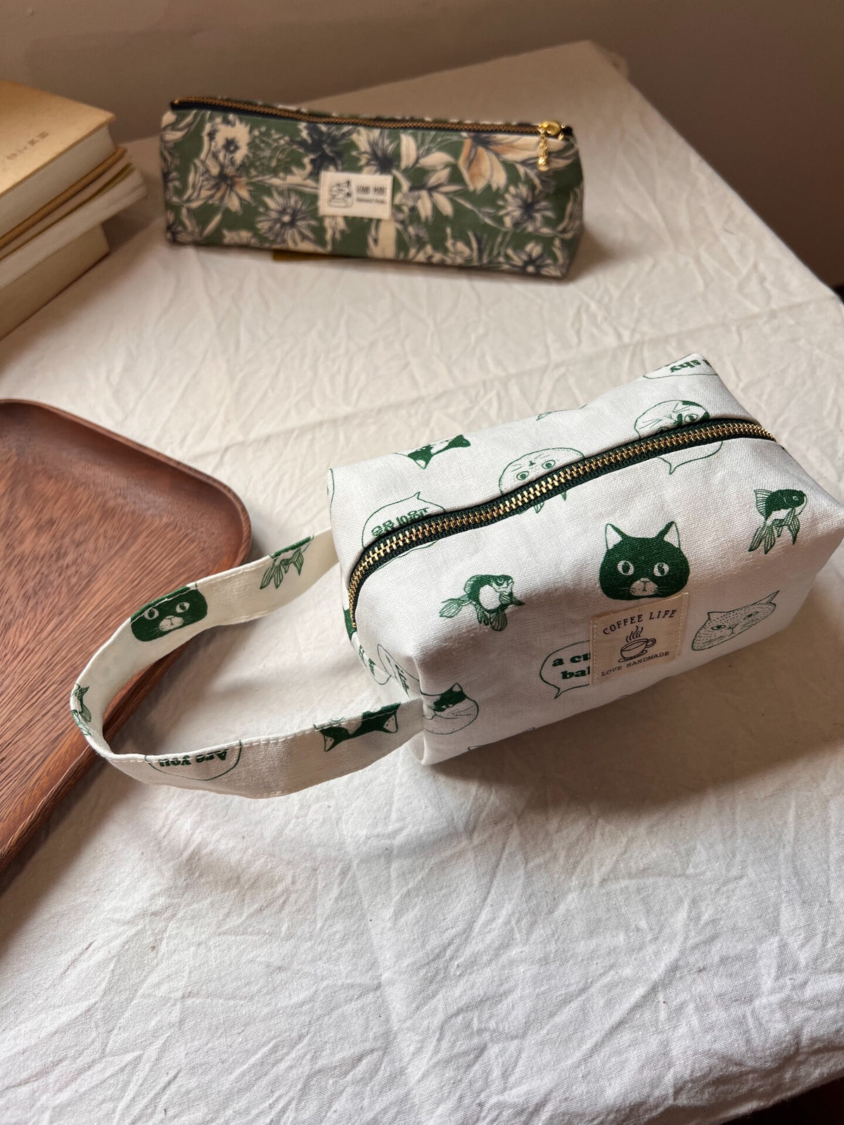 Cat Print Cotton Linen Pouch