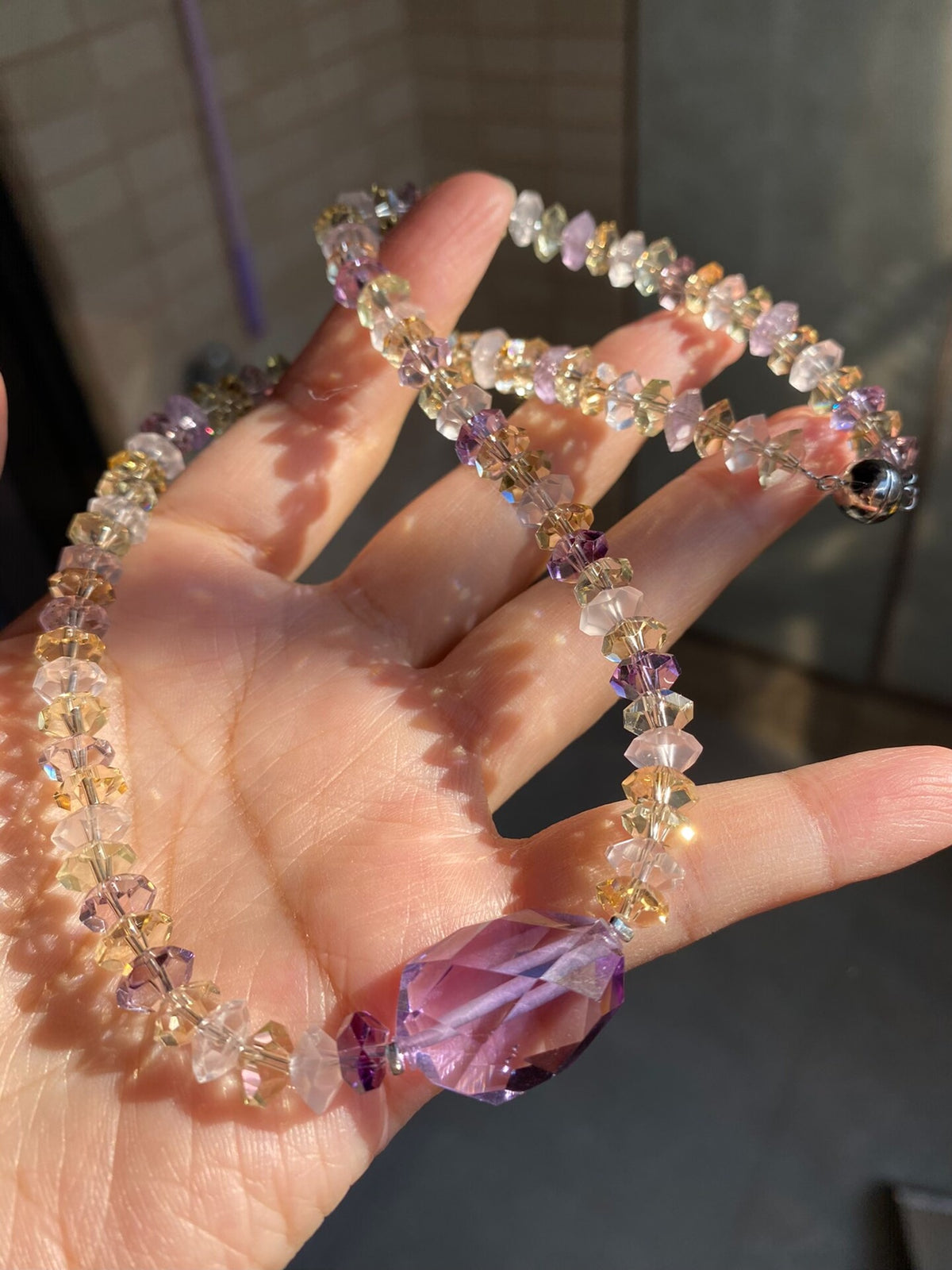 Facettierte Amethyst-Citritin-Rosenquarz Perlenkette