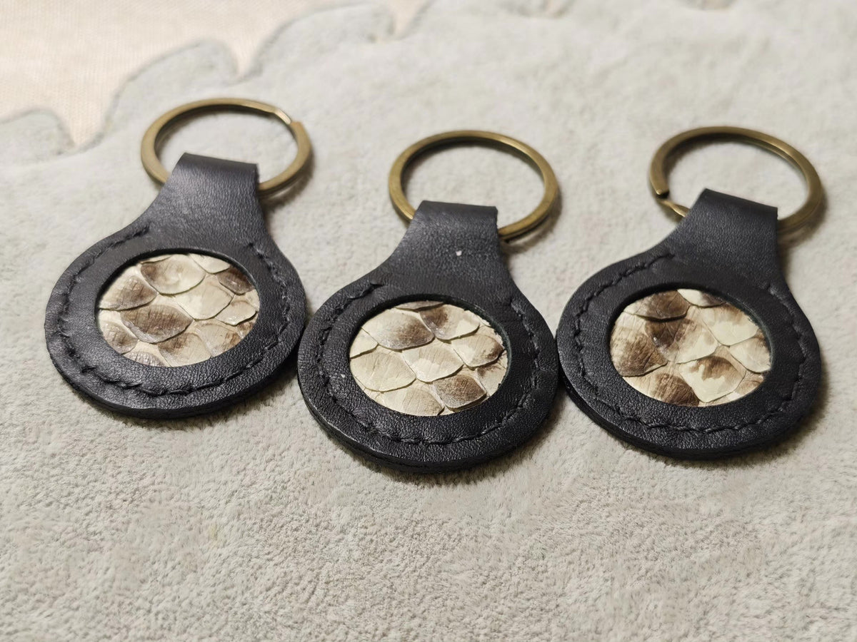 Vintage Snake Skin Leather Keychain Fob