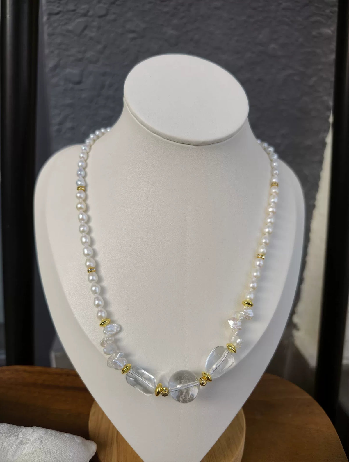 Clear Crystal Baroque Pearl Beaded Necklace