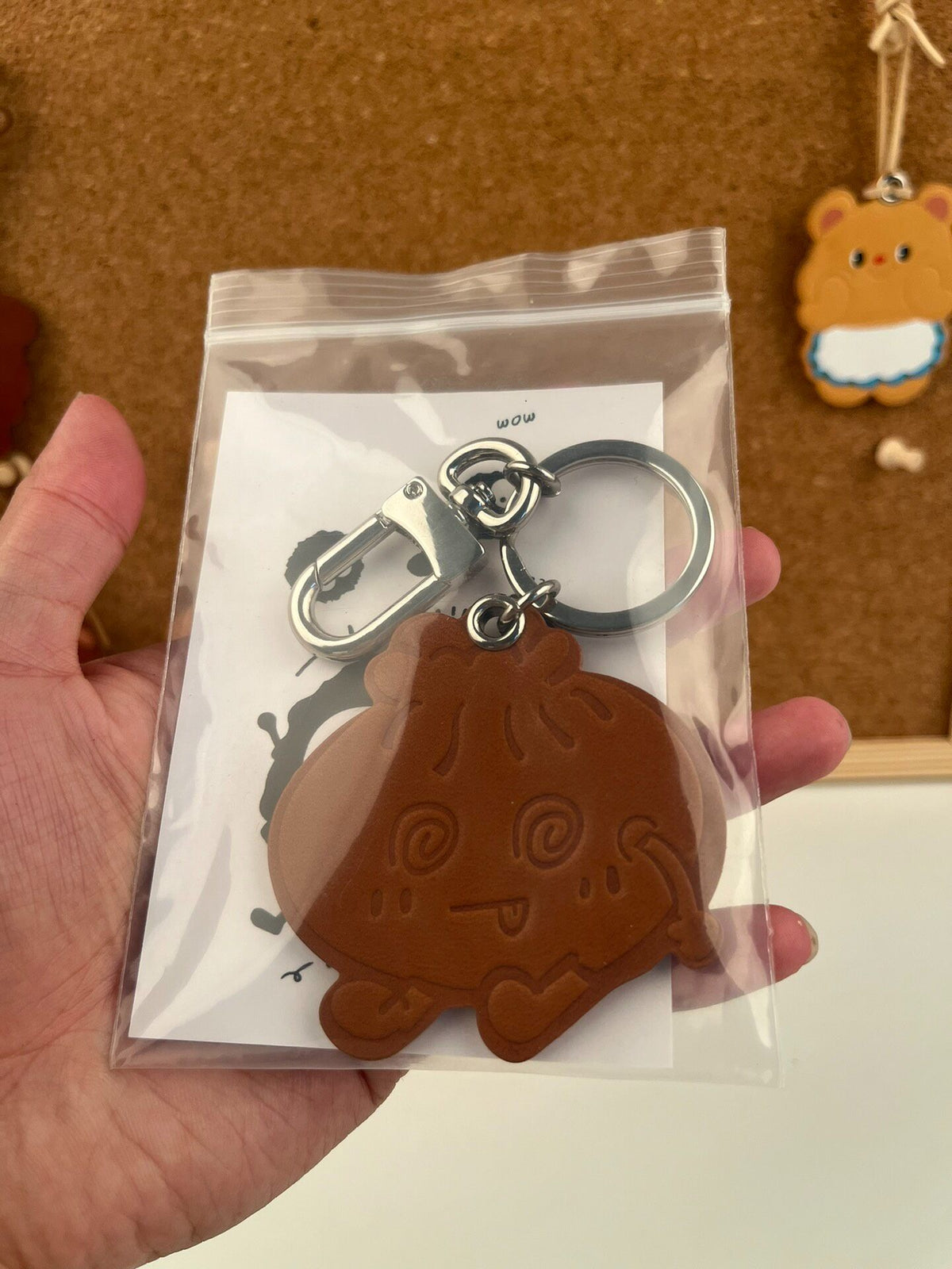 Vegetable Tanned Leather Cartoon Keychain Charm