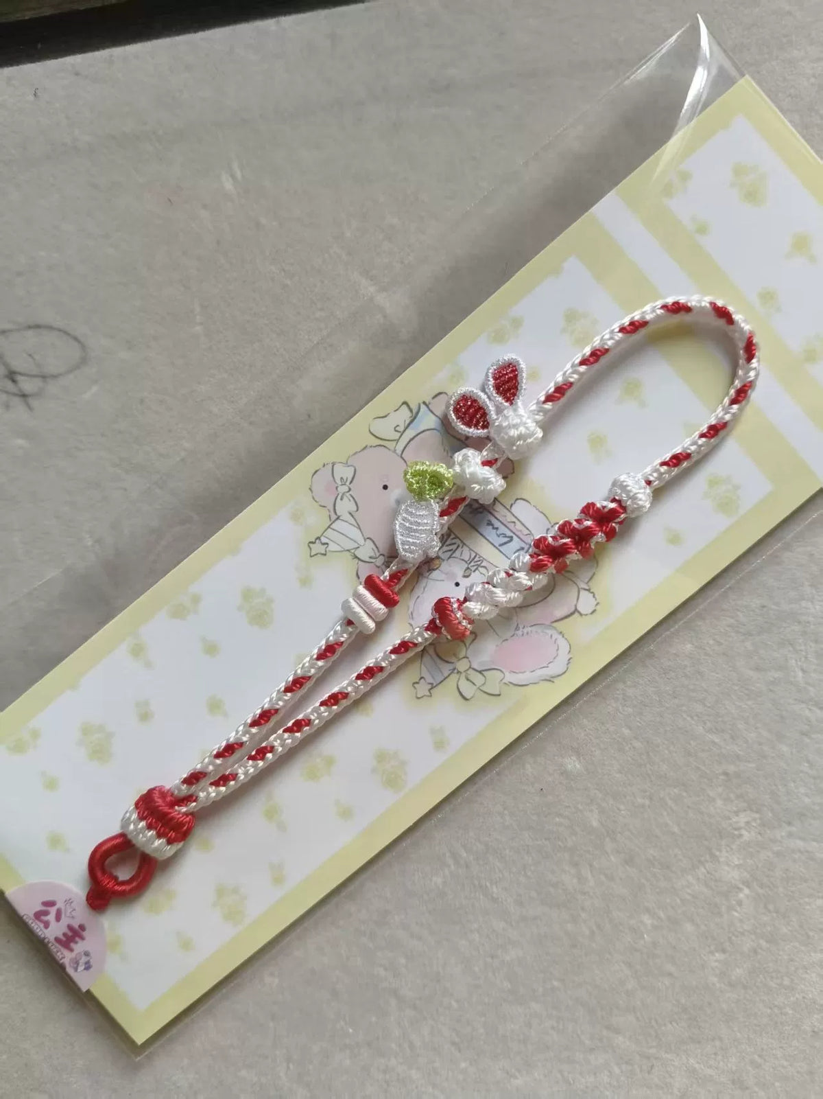 Handmade Red White Braided Phone Lanyard Butterfly Charm