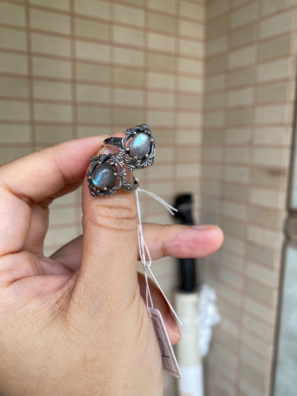 S925 Silver Oval Labradorite Vintage Rings