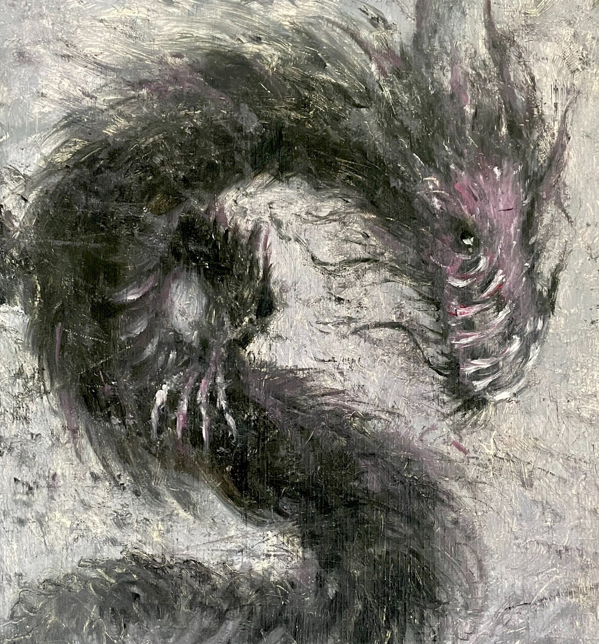 Hand Painted Dragon Oil Painting Wood Frame