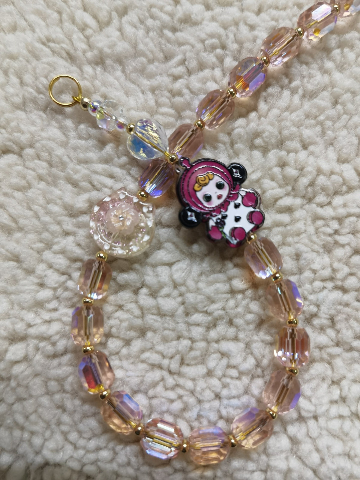 Pink Crystal Flower Phone Charm Strap
