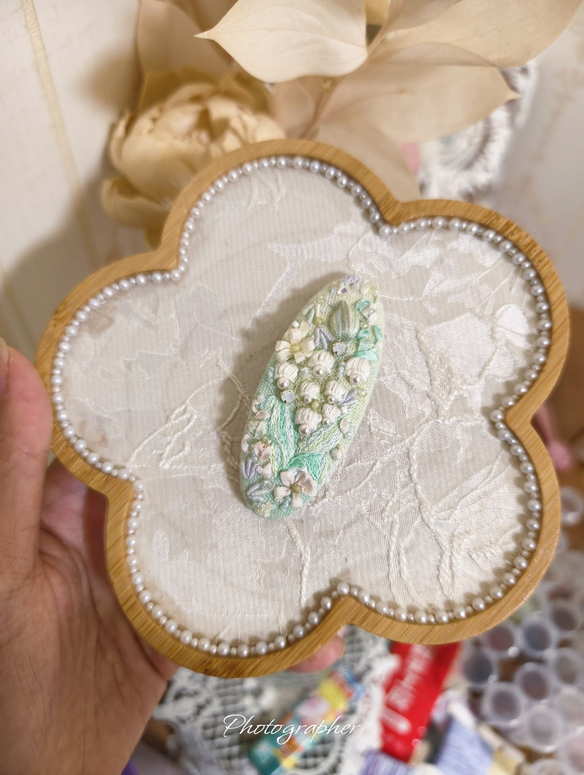 Lily of Valley Embroidery Hair Clip