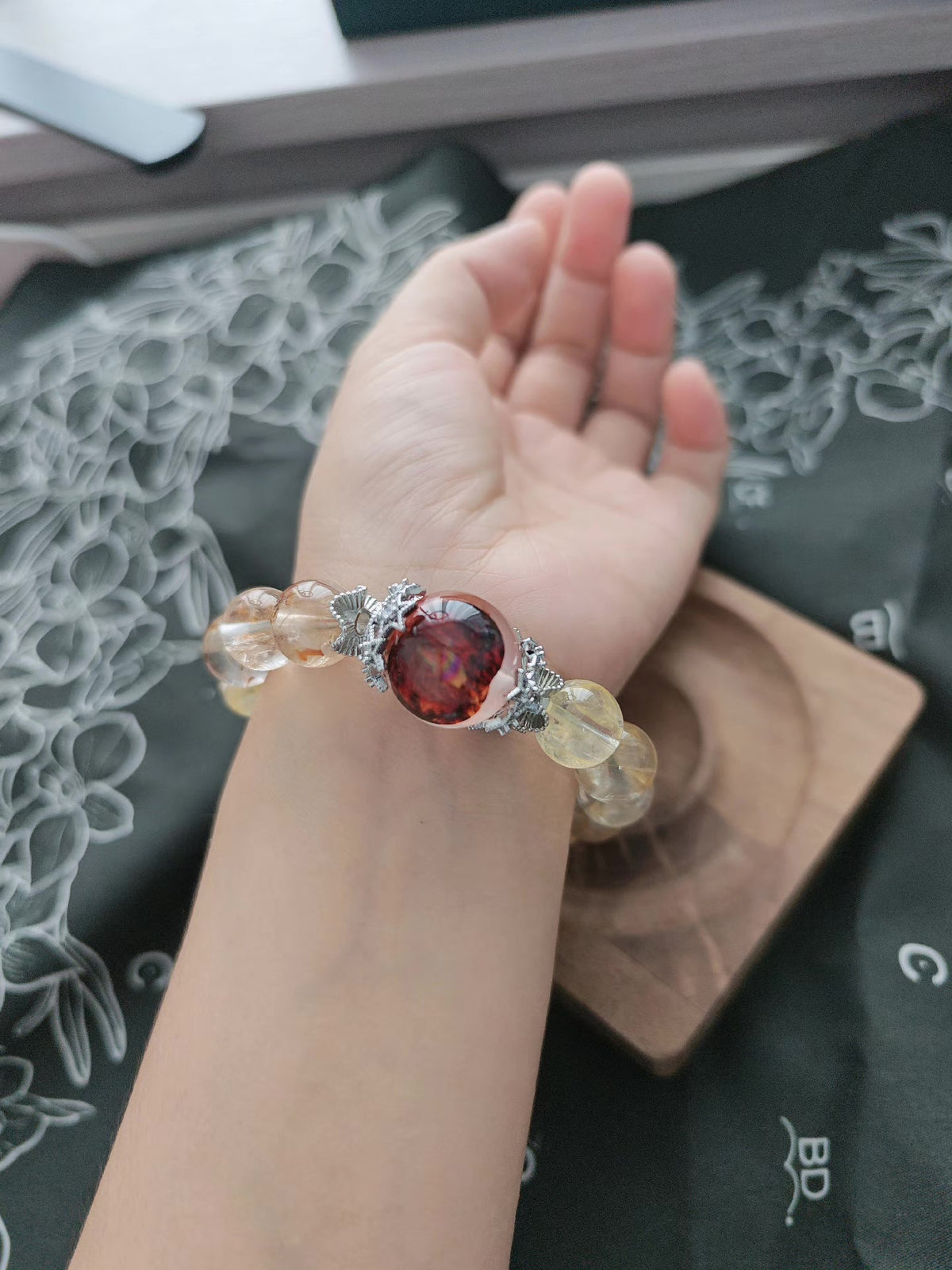 Natural Quartz Bracelet with Red Blood Bead