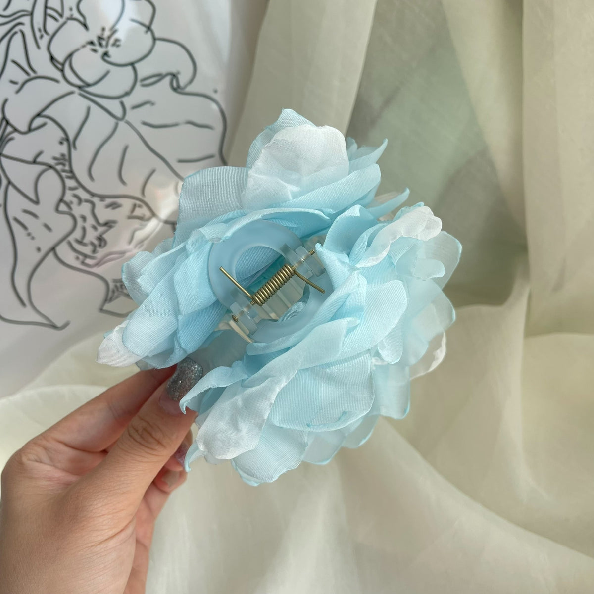Mint Blue Fabric Rose Claw Clip