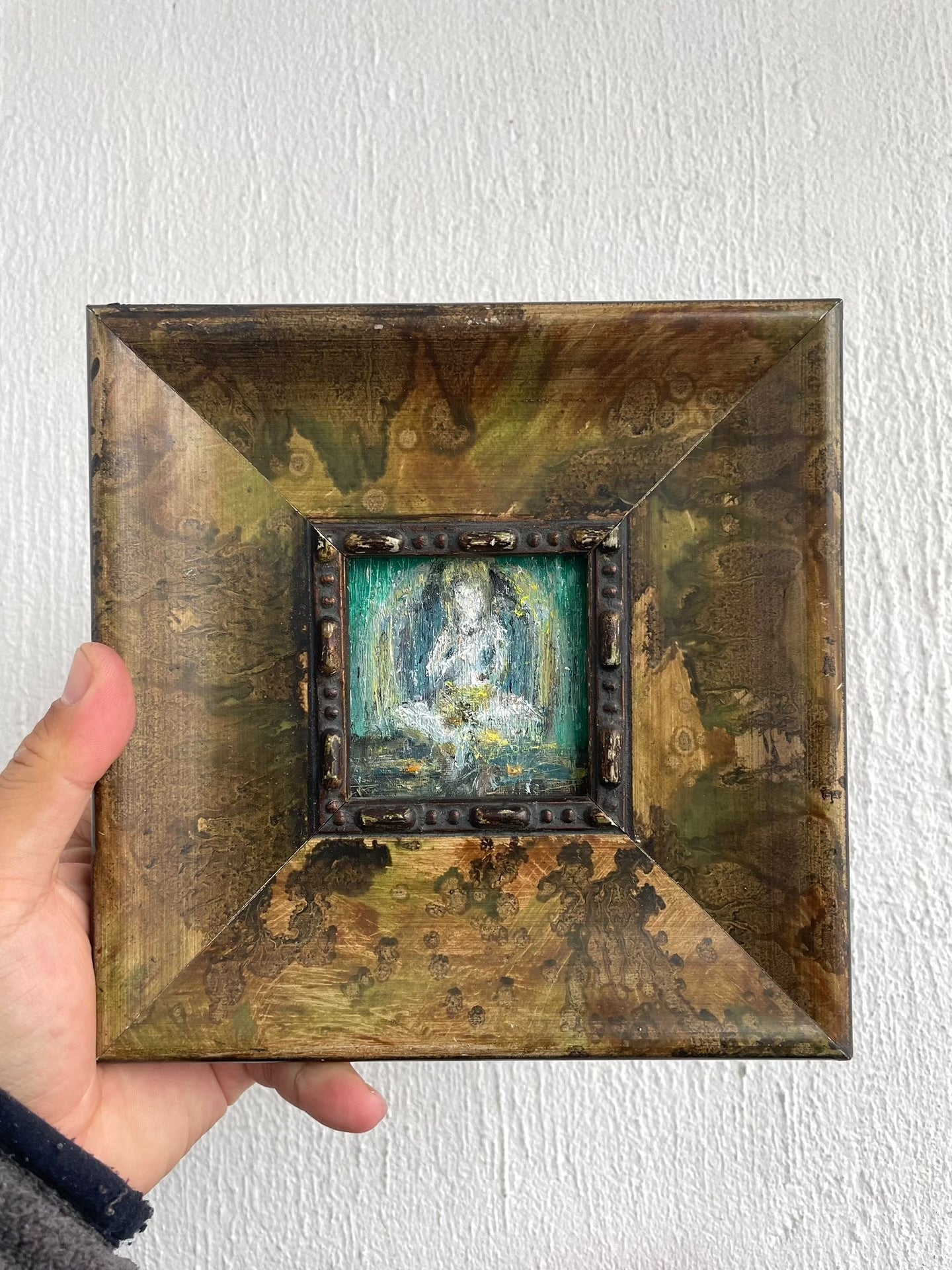 Hand-Painted Oil Painting, 8x8 cm Canvas, Wood & Metal Frame