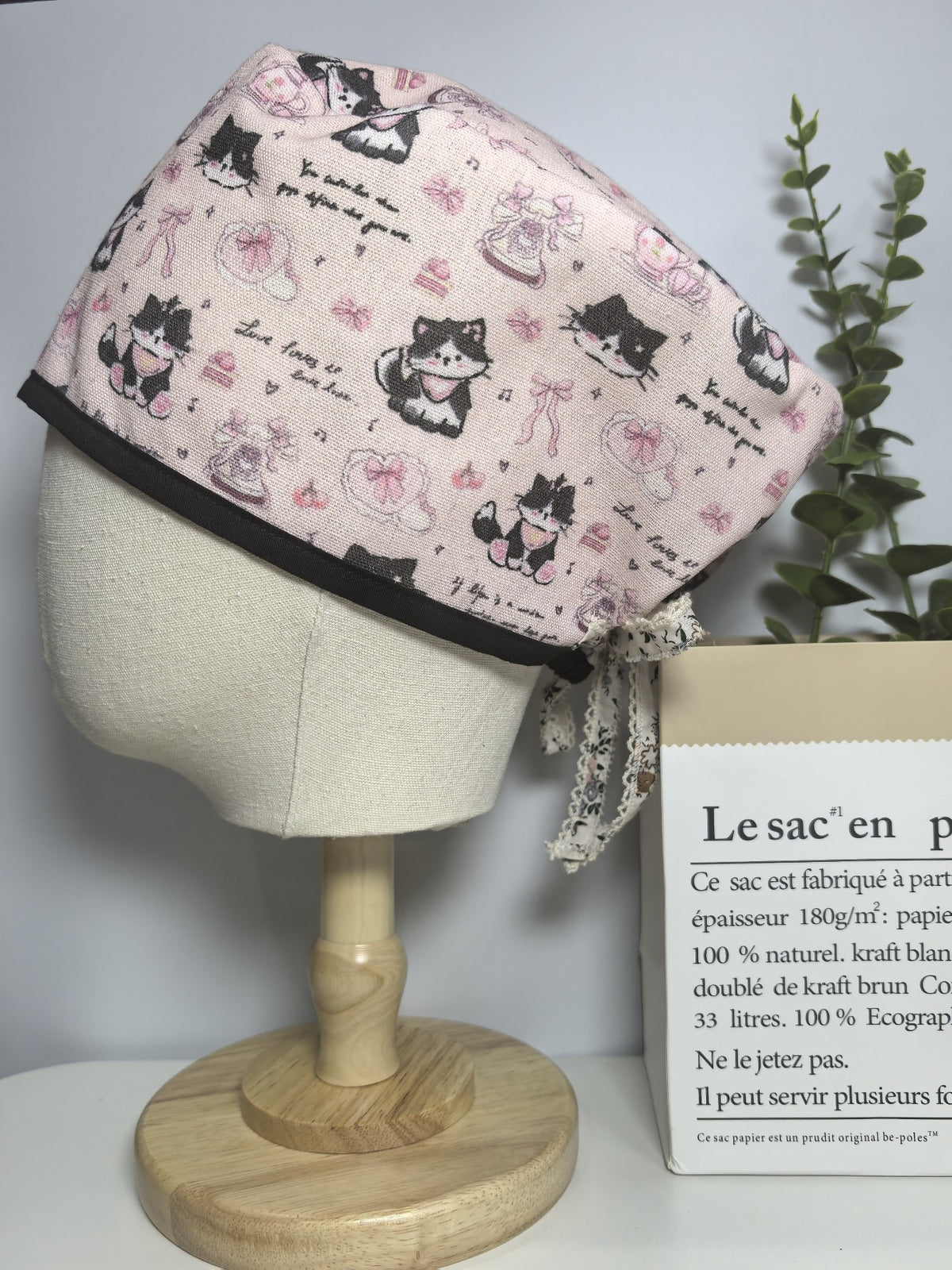 Cotton Linen Cat Print Surgical Cap