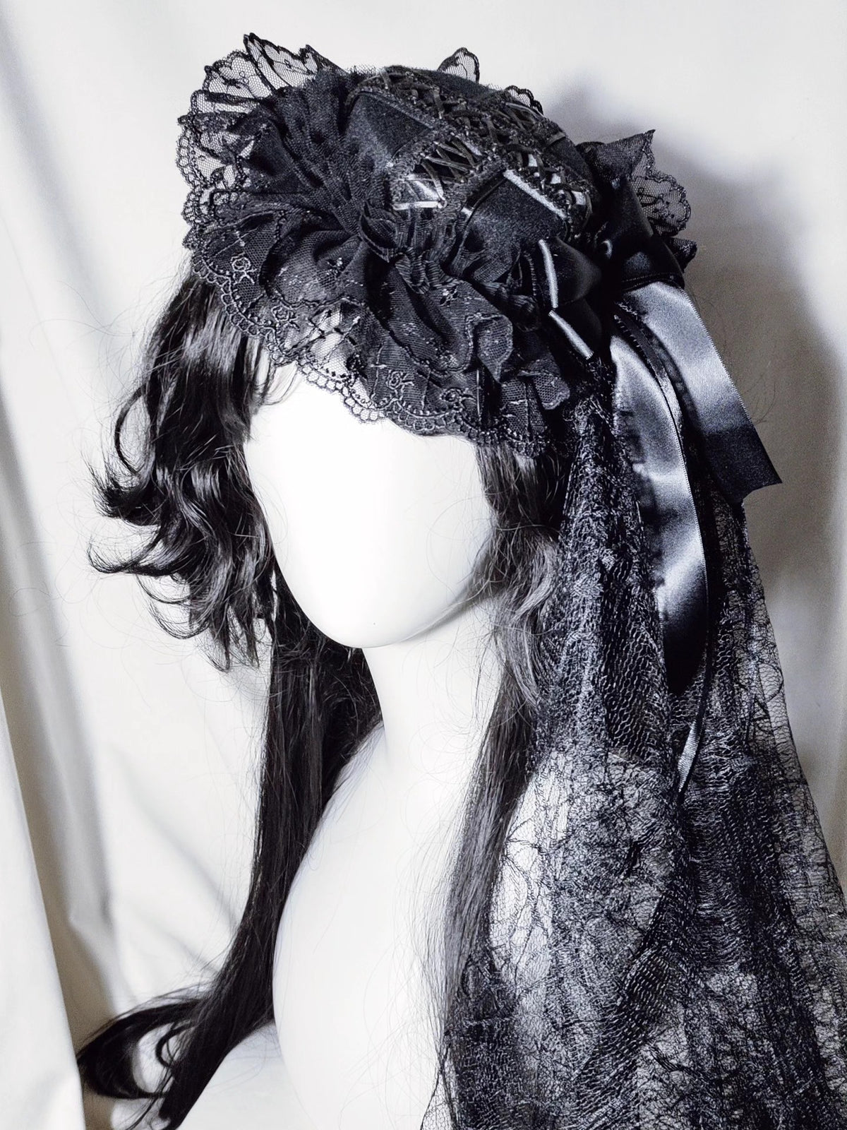 Gothic Lolita Black Lace Hair Bow Headpiece