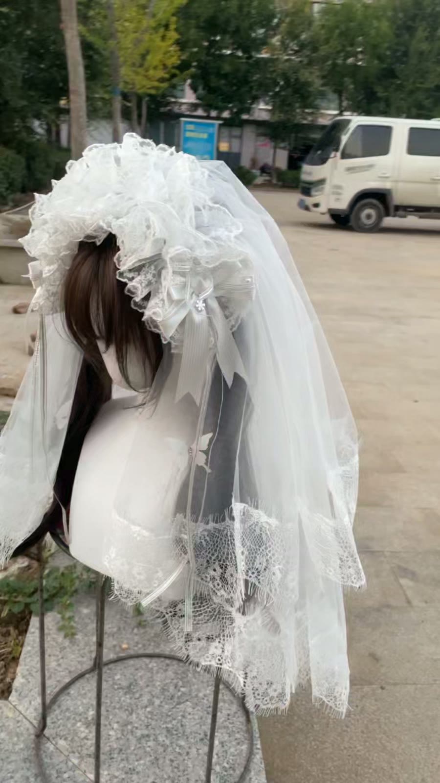 Adorno de Noiva Lolita em Renda e Tule Branco