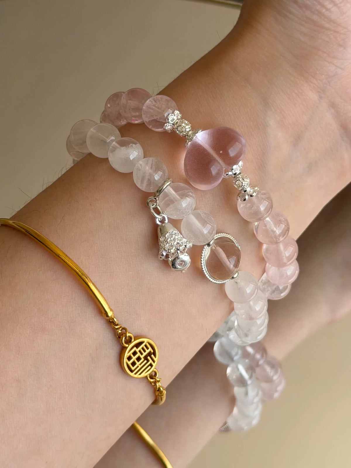 Natural Crystal Double Wrap Beaded Bracelet