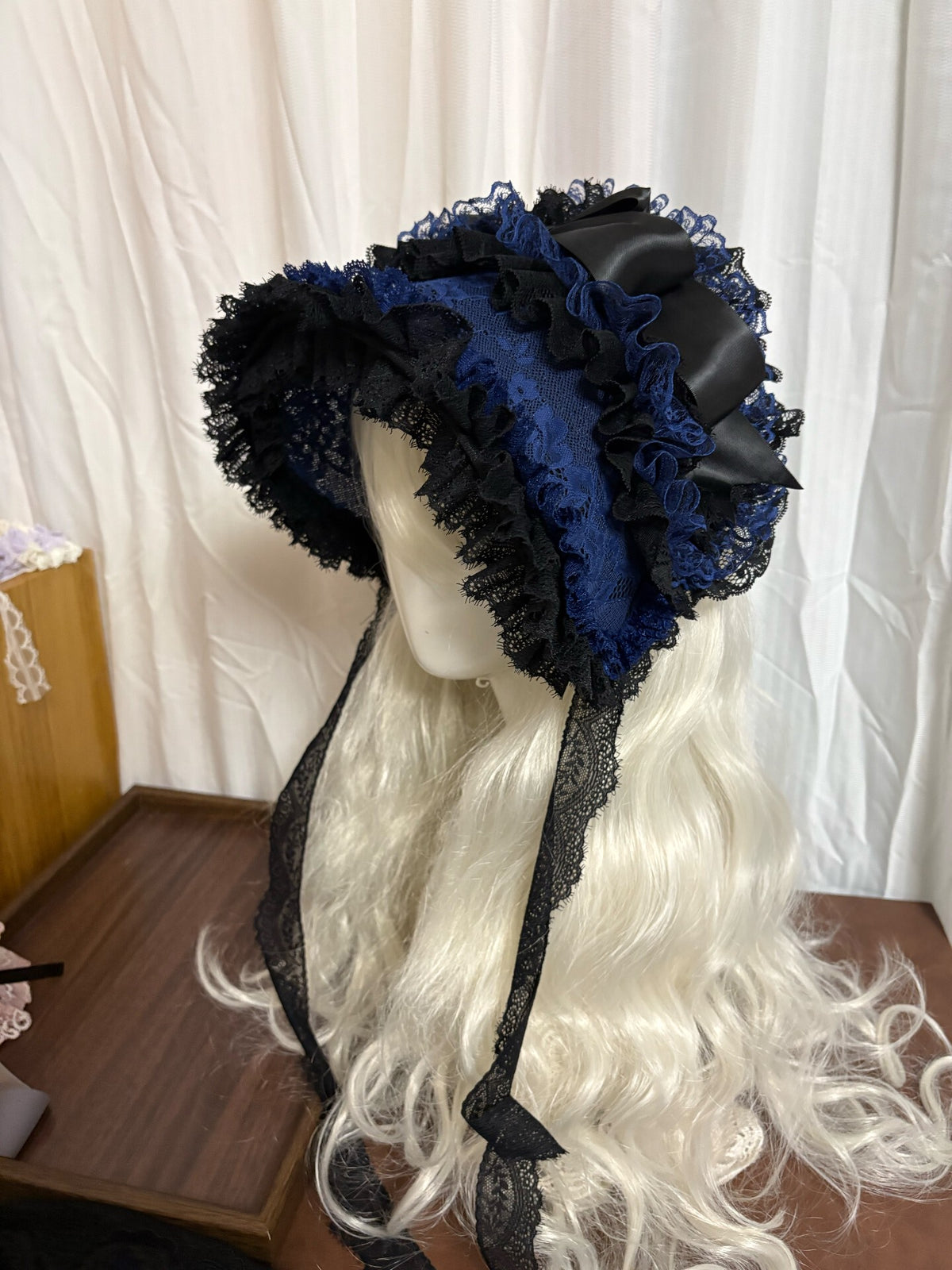 Black Blue Lace Ruffled Gothic Lolita Headpiece