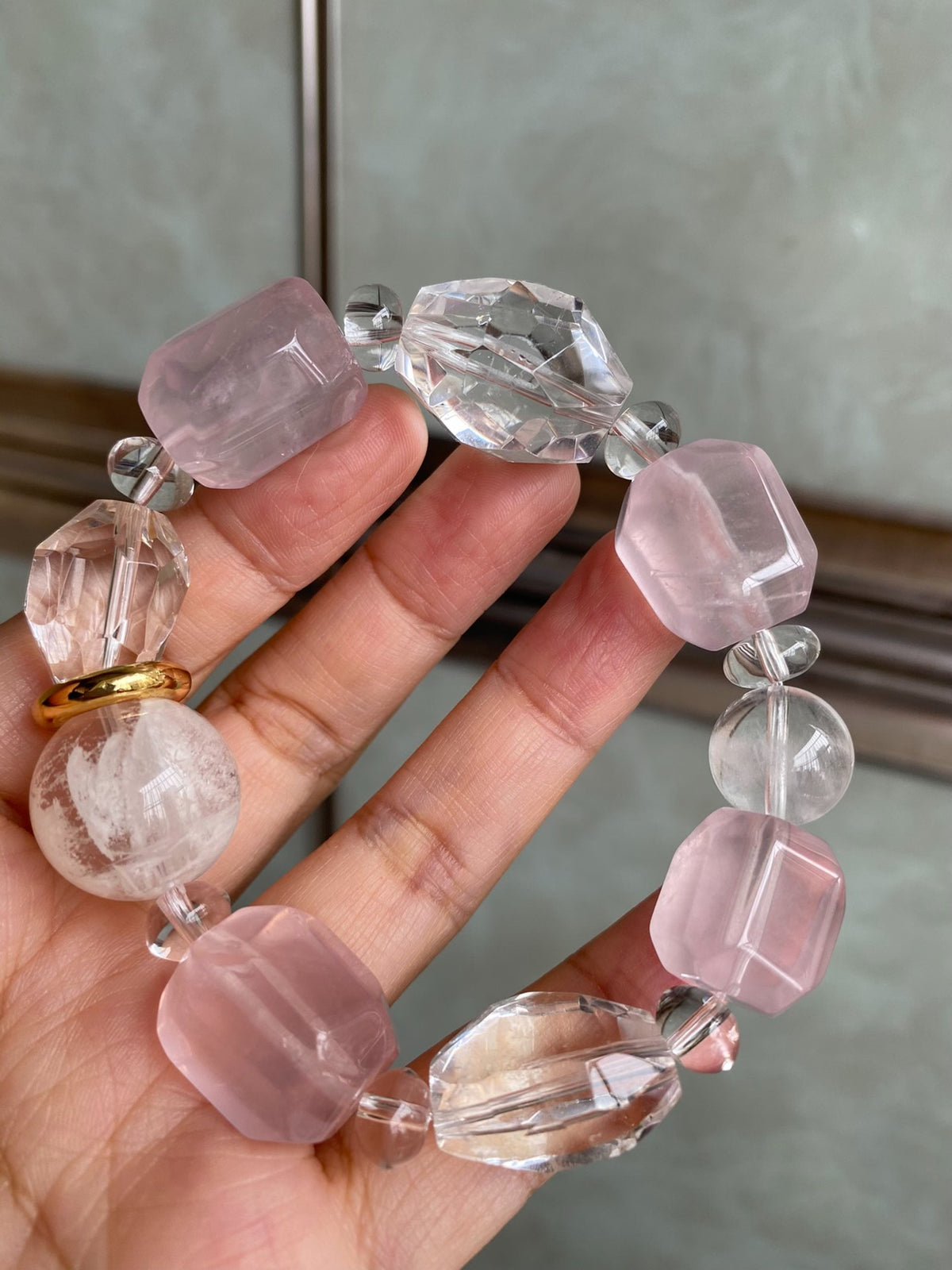 Rose Quartz Clear Quartz Freeform Beaded Bracelet