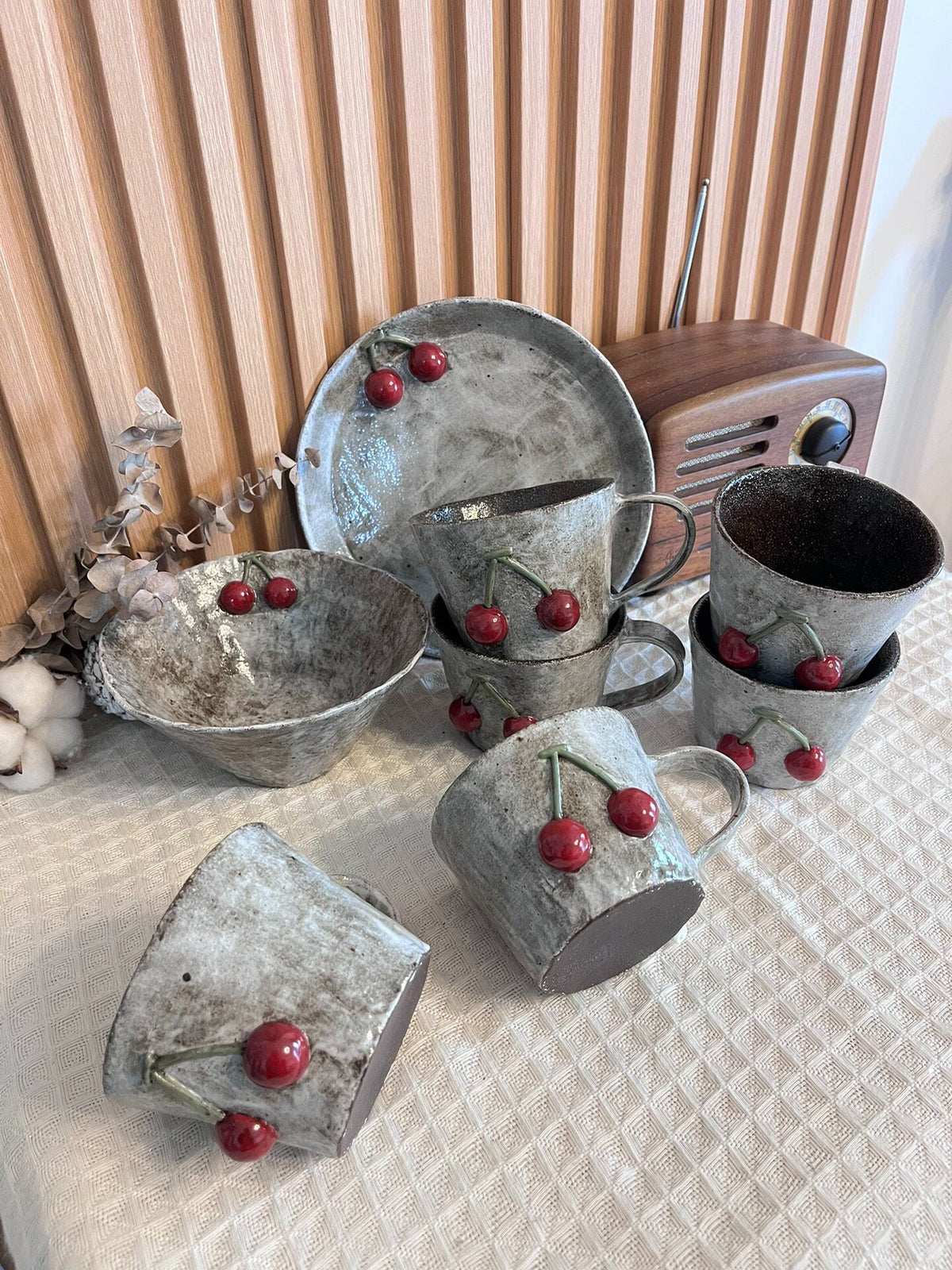 Handmade Black Clay Cherry Retro Mug