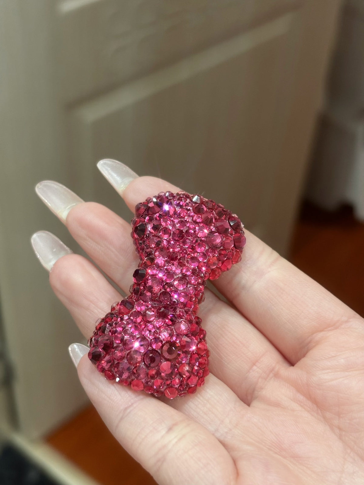 Rhinestone Bow Hair Clip Pink