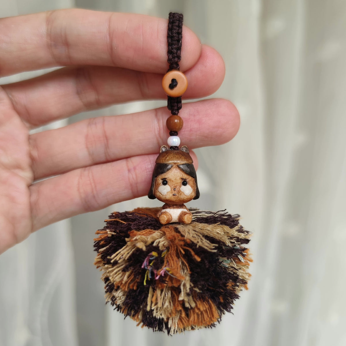Antler Carving Pom Pom Keychain Charm