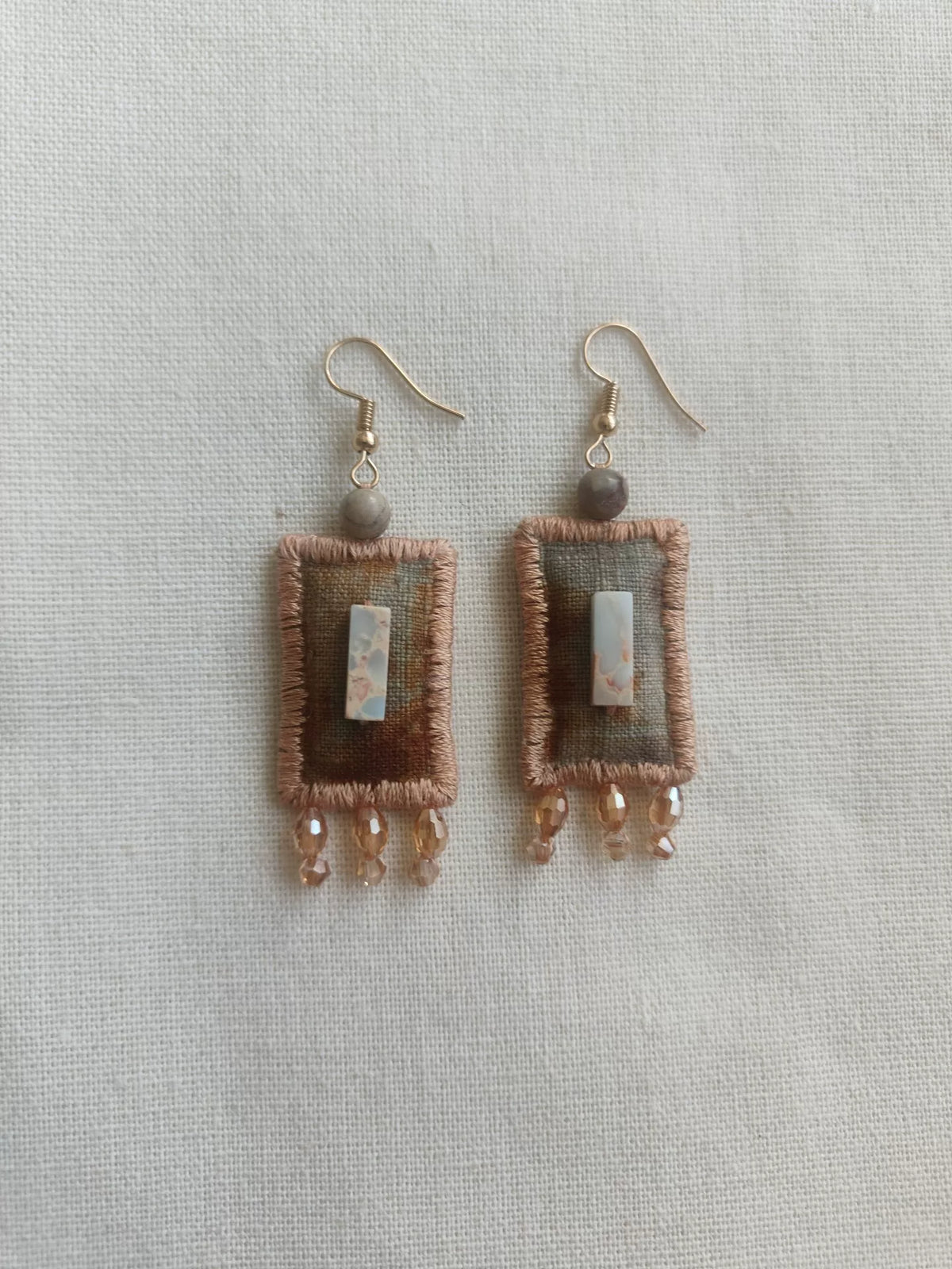 Handcrafted Fabric Earrings with Bead Tassels