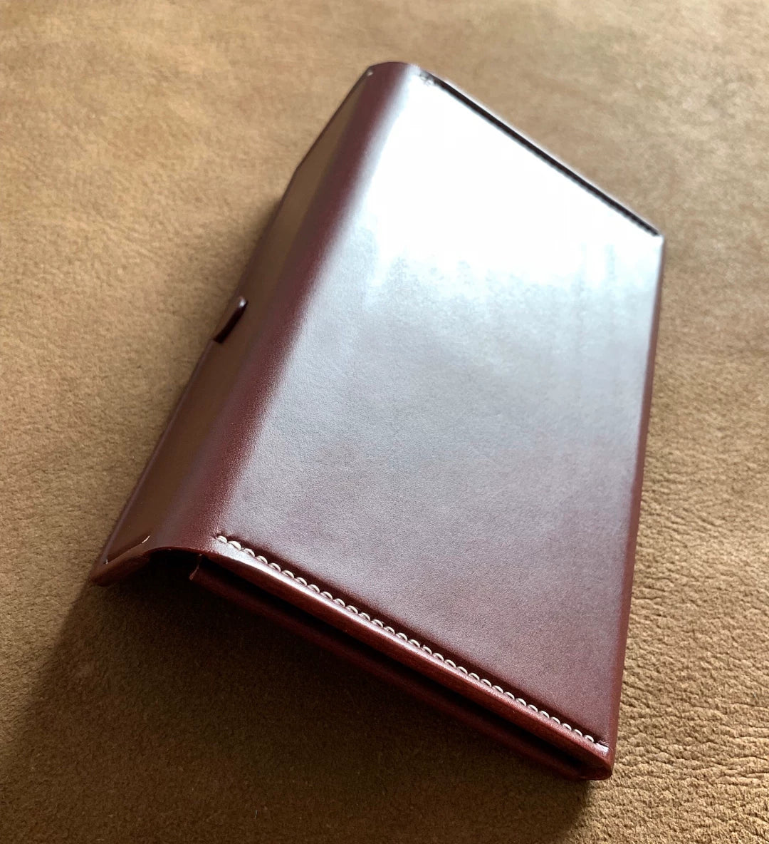Burgundy Leather Long Wallet White Stitching